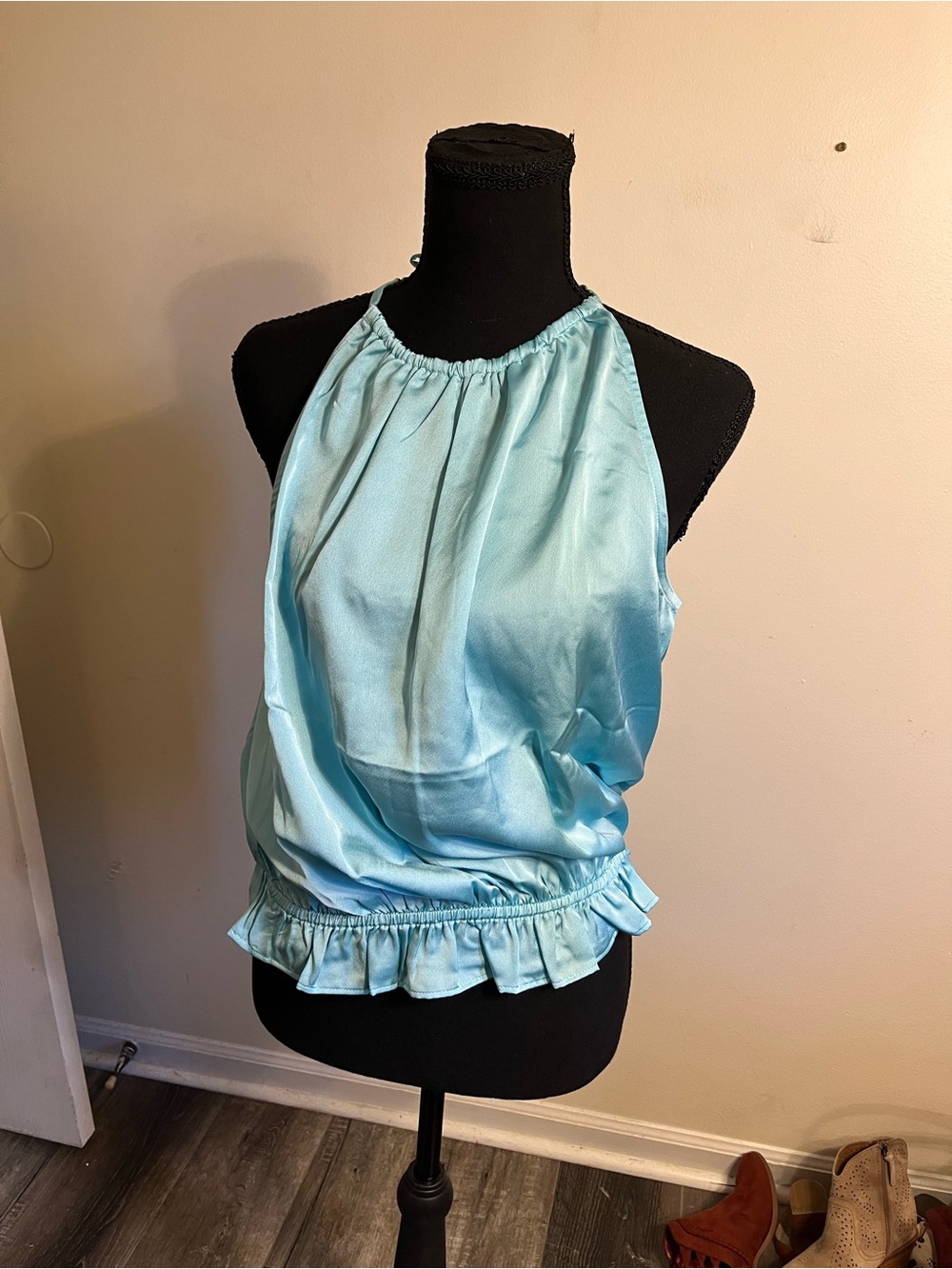 Ann Taylor Blue Halter Ruffle Hem Women's Top